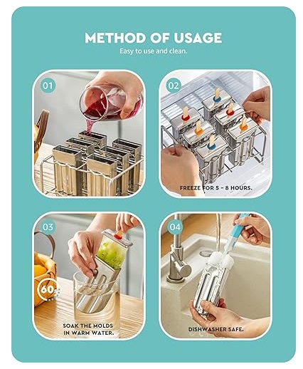 Stainless Steel Popsicle Molds, Ice Stick Ice Lolly Popsicle Stick Holder, Home-Made Reusable Diy Ice Pop Molds Fast Freezing for - Image 7