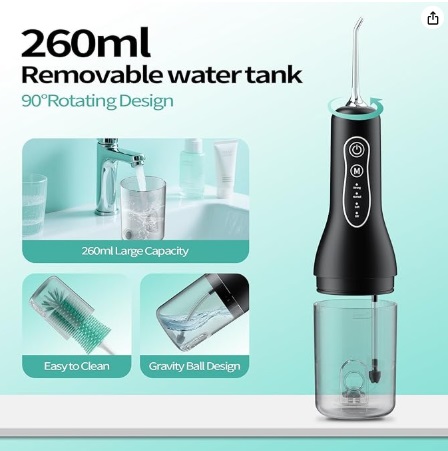 Water Flossers for Teeth Cordless, 2026 Upgrded Water Dental Flosser Remover with 5 Jet Tip and 4 Modes, Electric Flossers with 260ML Watertank, lP7 Waterprooffor Irrigator Dental Tavel and Home Use - Image 3