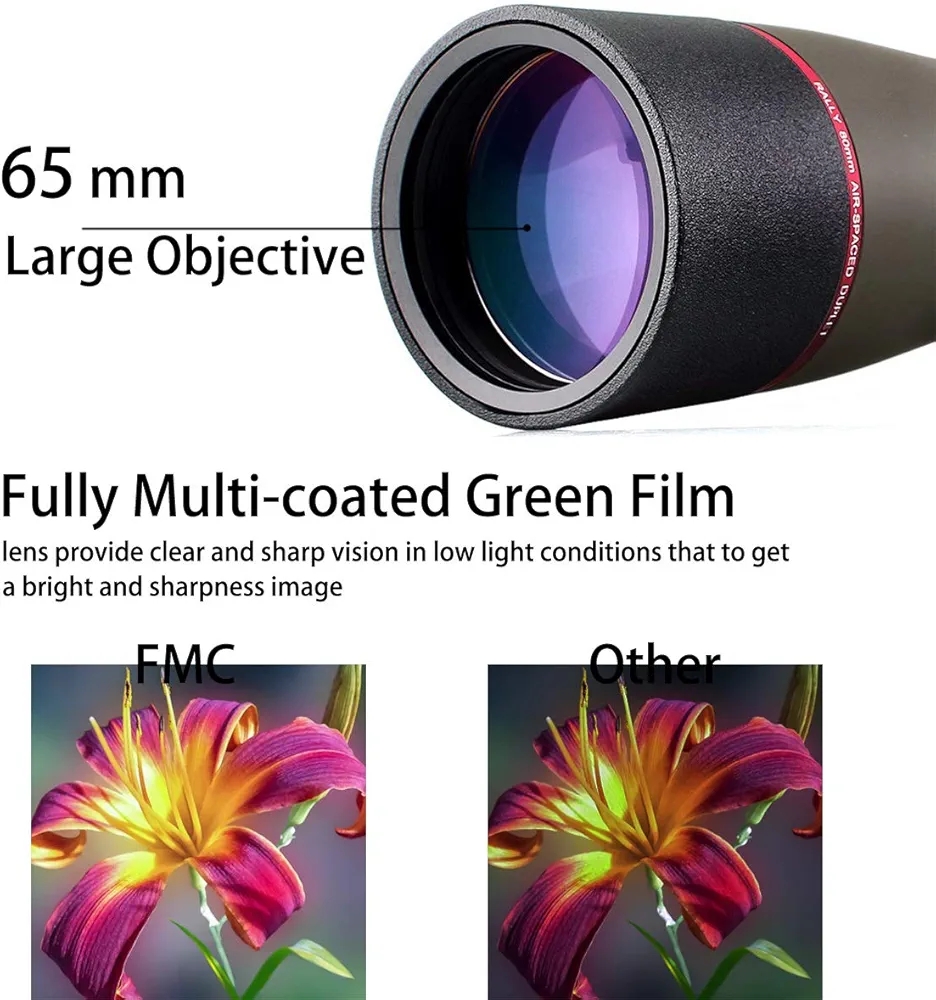 Svbony SV13 20-60x65 Spotting Scope with Smartphone Adapter, Compact Lightweight, Waterproof Porro Prism FMC Optics Spotting Scopes Carry Bag for Birdwatching, Target Shooting - Image 3