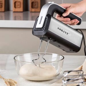 SOKANY 800 W Stainless Steel Hand Mixer, Electric Whisk 5 Speeds Plus Turbo Function, Mixer Hand Stirrer with 2 Dough Hooks and 2 Whisk