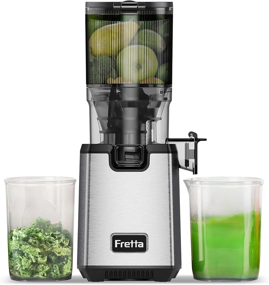 Fretta Cold Press Juicer,Juicer Machines Vegetable and Fruit,Masticating Juicer with 5.3'' Large Feed Chute fit Whole Fruits,BPA-Free, Reverse Function,Durable Stainless Steel Body,250W Quiet Motor - Image 8