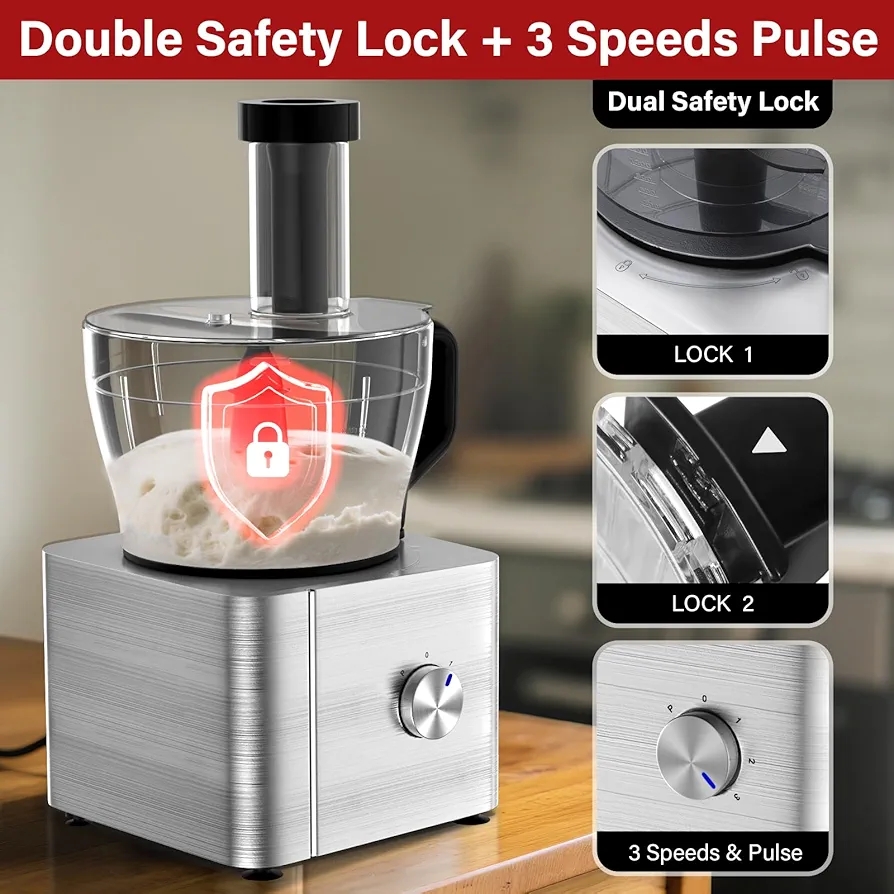 1100W Food Processor Multifunction 3.2+1.5L Electric Chopper Juicer Mixer Sliver - Image 8