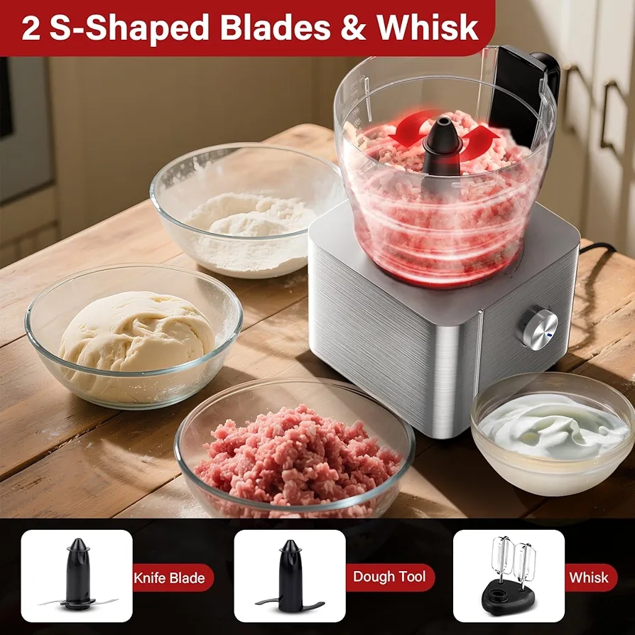 1100W Food Processor Multifunction 3.2+1.5L Electric Chopper Juicer Mixer Sliver - Image 3