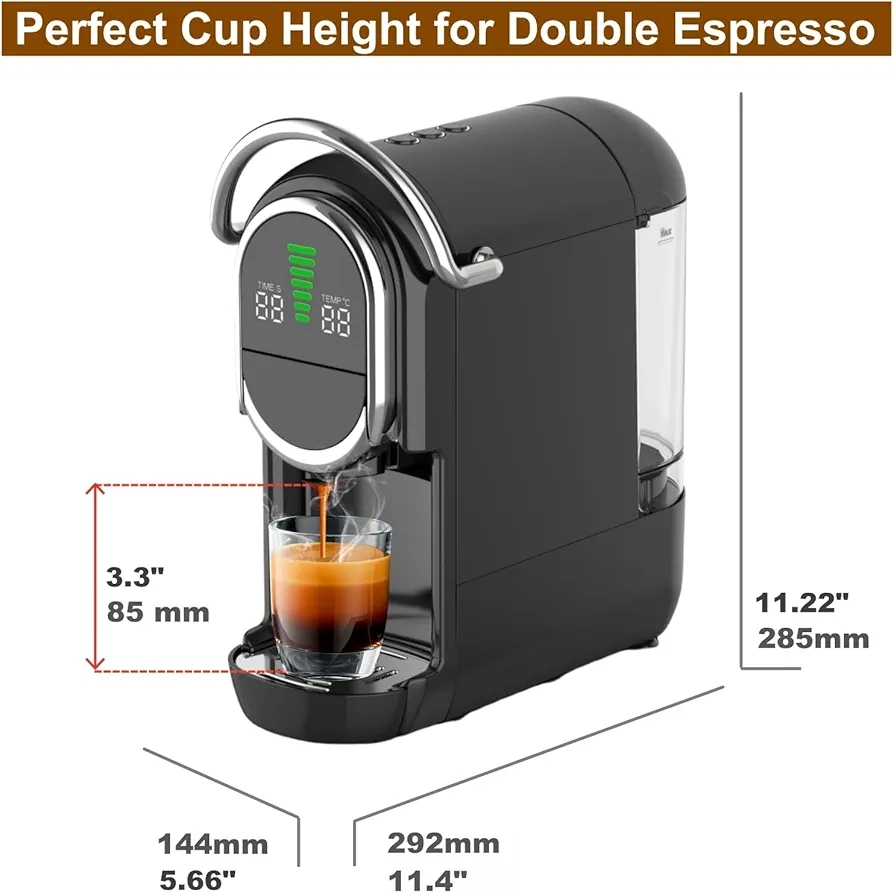 Magician1 Mini Espresso Machine for Nespresso Original, Dolce Gusto, Lavazza Blue, ESE Pod & Ground, 19-Bar Coffee Machine, Hot/Cold Brew Espresso Maker, Adjustable Temp & Cup Size, 21oz Reservoir - Image 4