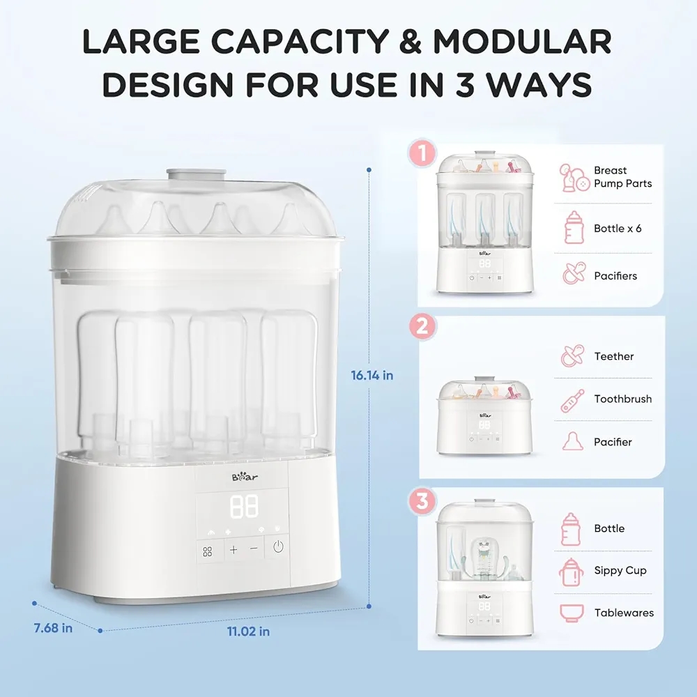 Bear Steriliser for Baby Bottles, Electric Steam Baby Bottle Steriliser and Dryer, All-in-One Steriliser 2 Layers Large for Baby Bottles, Parts & Other Newborn Essentials - HEPA Filtration - Image 4