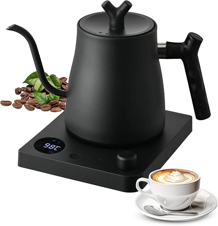 Electric Gooseneck Kettle, 1L Stainless Steel Electric Water Kettle & Coffee Kettle with Temperature Indicate, Constant Temperature, Auto Shut Off, Touch Screen Panel, 1000W Quick Heating - Image 2