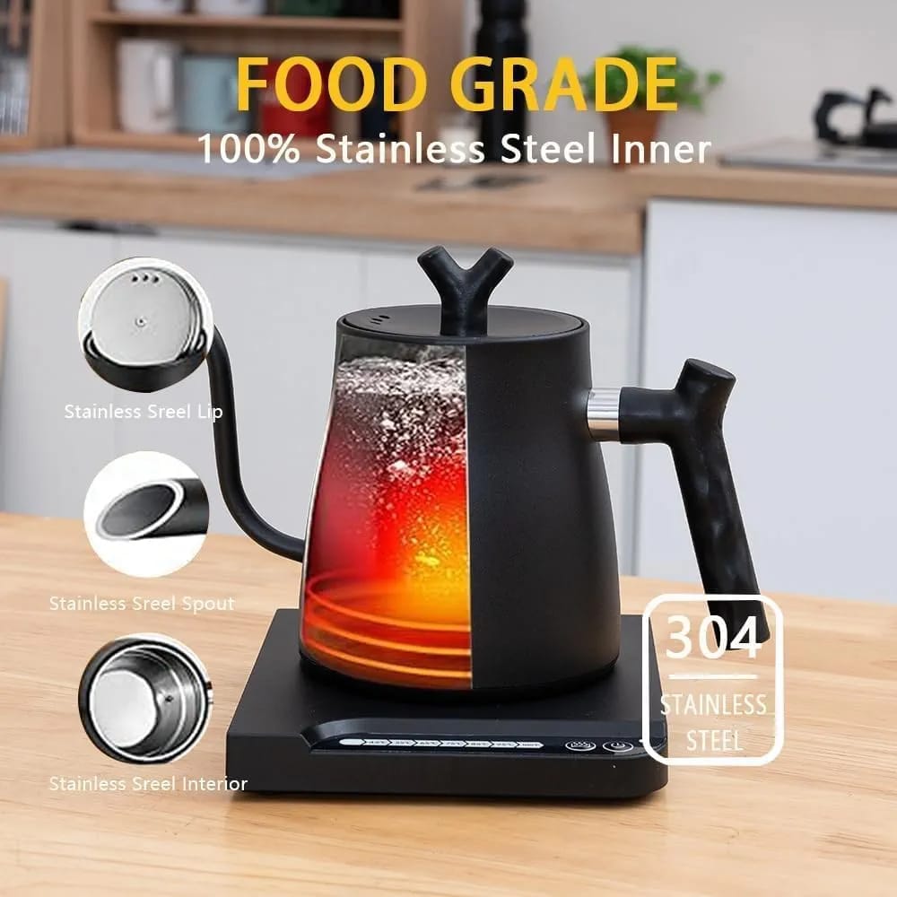 Electric Gooseneck Kettle, 1L Stainless Steel Electric Water Kettle & Coffee Kettle with Temperature Indicate, Constant Temperature, Auto Shut Off, Touch Screen Panel, 1000W Quick Heating - Image 5
