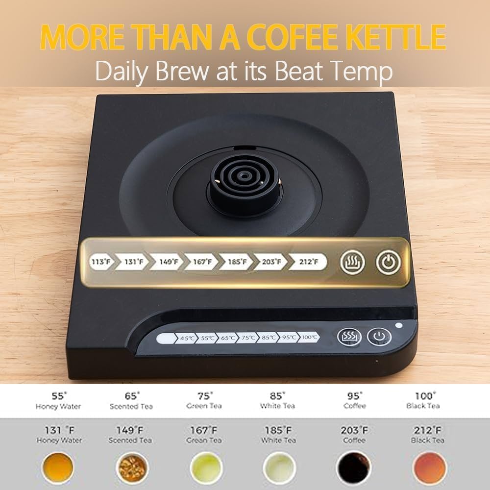 Electric Gooseneck Kettle, 1L Stainless Steel Electric Water Kettle & Coffee Kettle with Temperature Indicate, Constant Temperature, Auto Shut Off, Touch Screen Panel, 1000W Quick Heating - Image 6