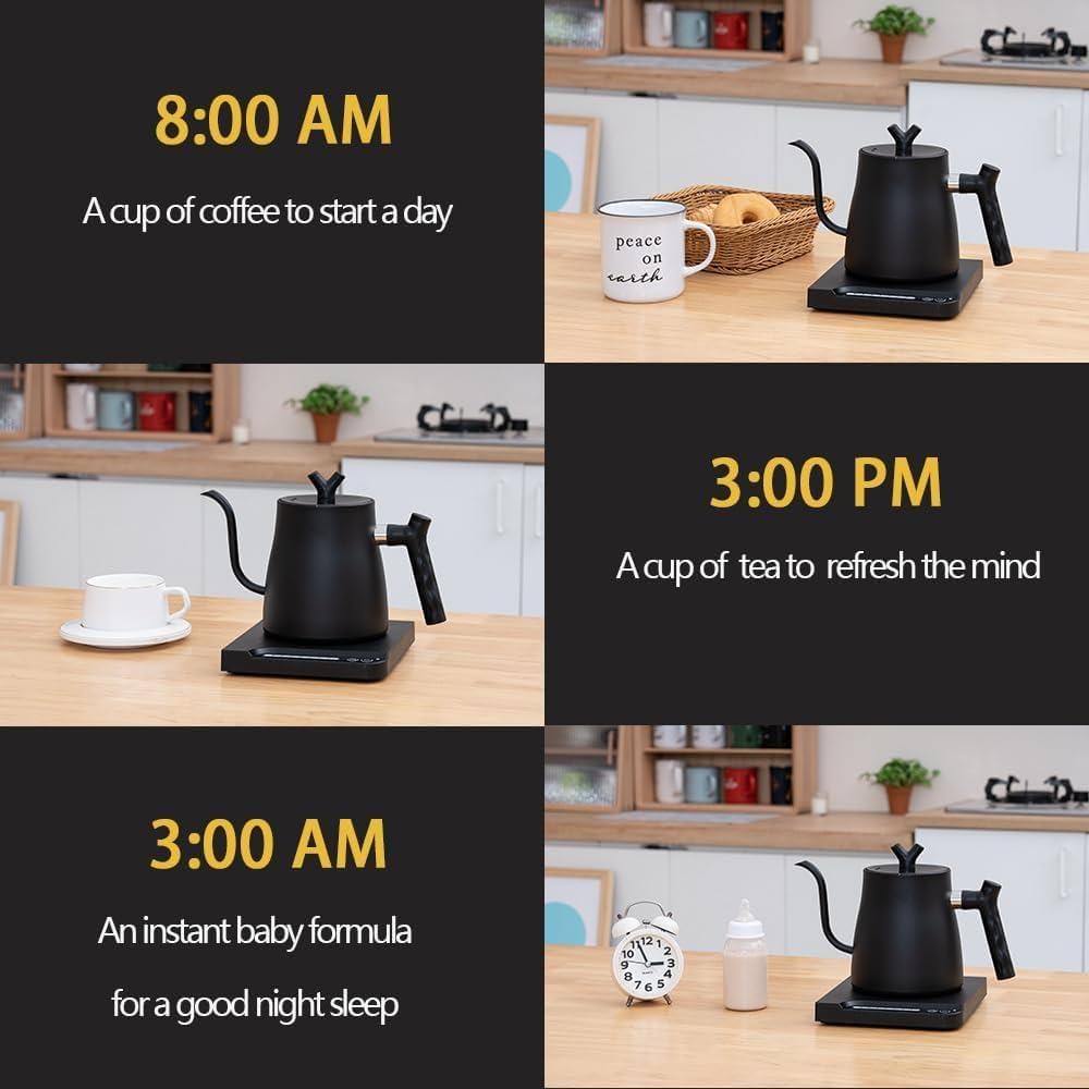 Electric Gooseneck Kettle, 1L Stainless Steel Electric Water Kettle & Coffee Kettle with Temperature Indicate, Constant Temperature, Auto Shut Off, Touch Screen Panel, 1000W Quick Heating - Image 9