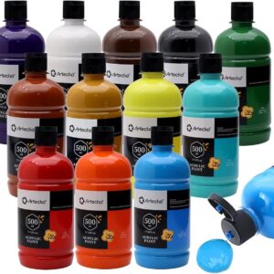 12 Colours Acrylic Pigment: This craft paint set includes 12 assorted, vivid colours in 16.9 ounce / 500ml bottles