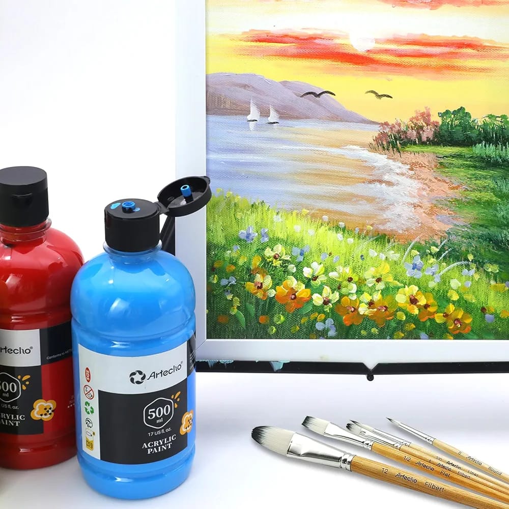 12 Colours Acrylic Pigment: This craft paint set includes 12 assorted, vivid colours in 16.9 ounce / 500ml bottles - Image 6