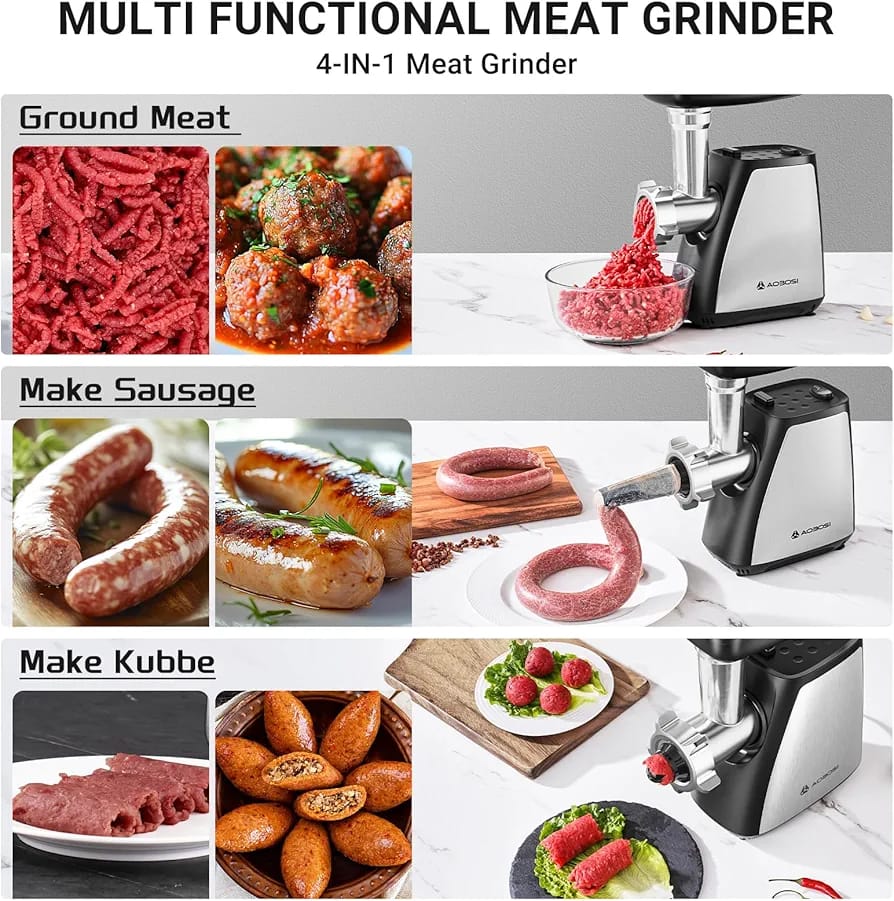 3-IN-ONE Versatility: With 3 kinds of accessories this All-in-One meat grinder
