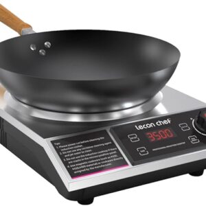 Induction Hob with Wok, 3500 W Single Induction Hob, Hot Plates, 60 kg Load Capacity, Timer and Preset, 11 Temperature and Power Settings