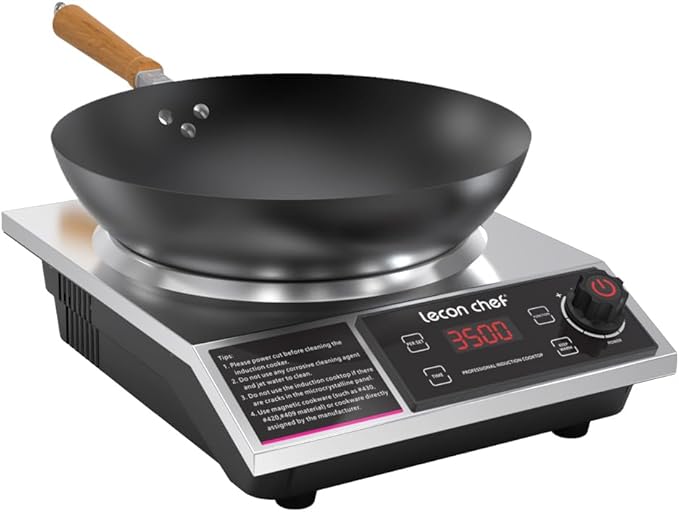Induction Hob with Wok, 3500 W Single Induction Hob, Hot Plates, 60 kg Load Capacity, Timer and Preset, 11 Temperature and Power Settings