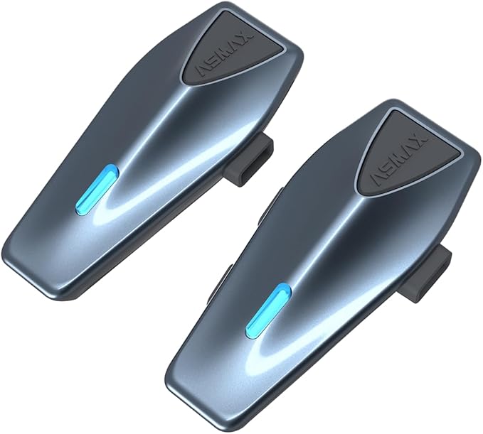 ASMAX S1 Helmet Bluetooth Headset with Smart Voice Control (Duel Pack), 8 Riders Mesh Motorcycle Intercom, Bluetooth 5.4 with Audio Multitasking/Music Sharing/FM Radio, Fit for Snowmobile/ATV