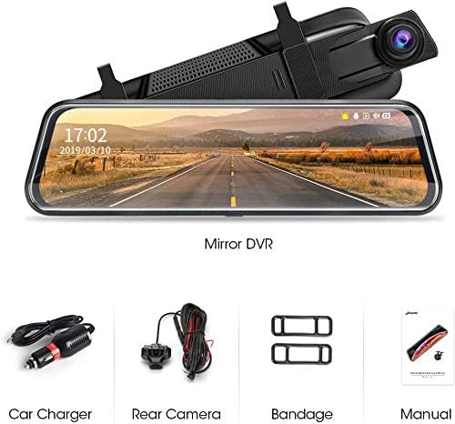 10'' Mirror Dash Cam Night Vision 1080P FHD Full Touch Screen Front and Rear View Backup Camera for Cars Loop Recording Streaming Media 170°Wide Angle Parking Assistance with 10 Meters Cable - Image 3