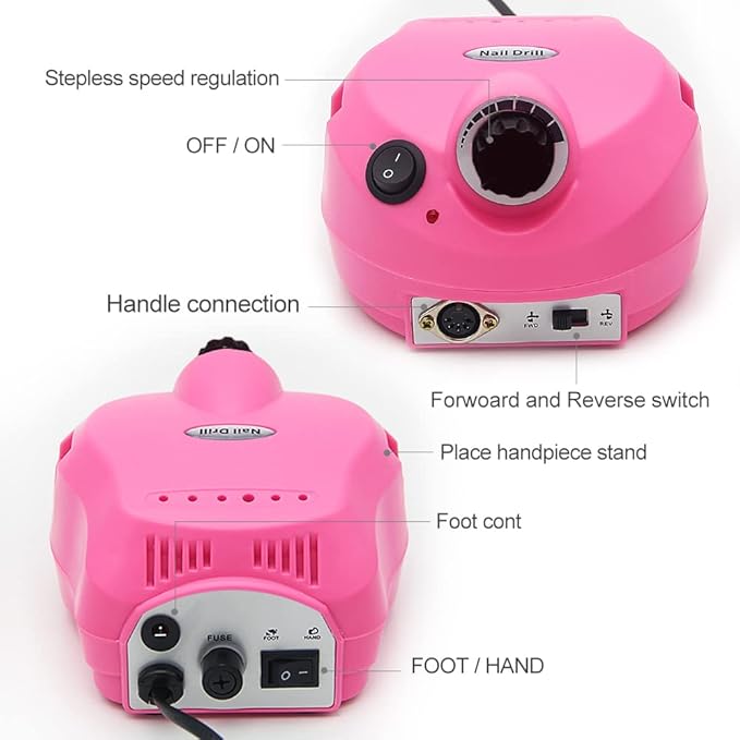 Nail Art Decoration Nail Tool - Professional Manicure Pedicure Set Nail File Professional Nail Decoration 30000rpm Electric Nail Drill Machine Kit - Pink - Image 8
