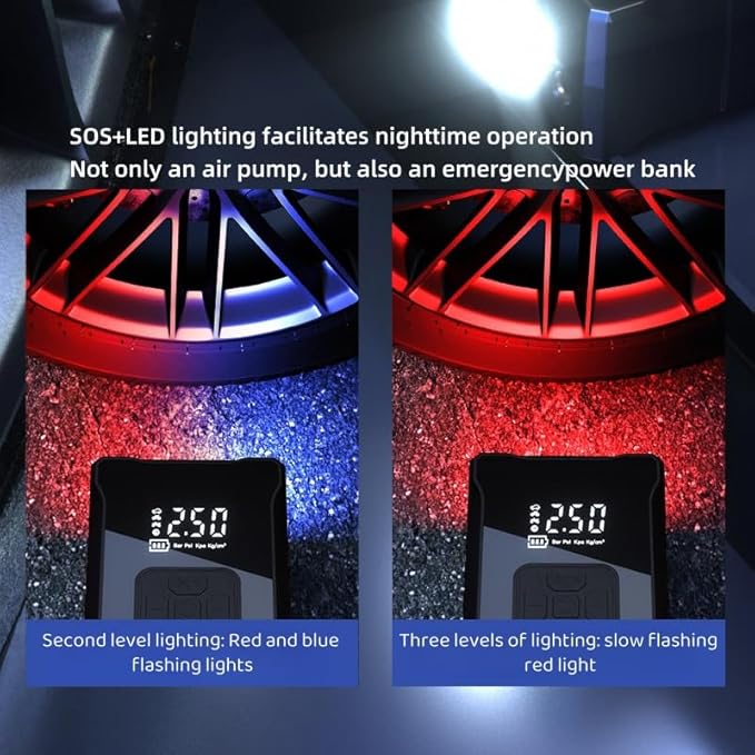 Tire Inflator Portable Air Compressor,With Precise Digital Pressure Gauge, 2x Fast Mini Inflation Pump for Cars, Bike, Balls, Warning Lights, and USB Charging Multi-Purpose Inflation Pump - Image 6