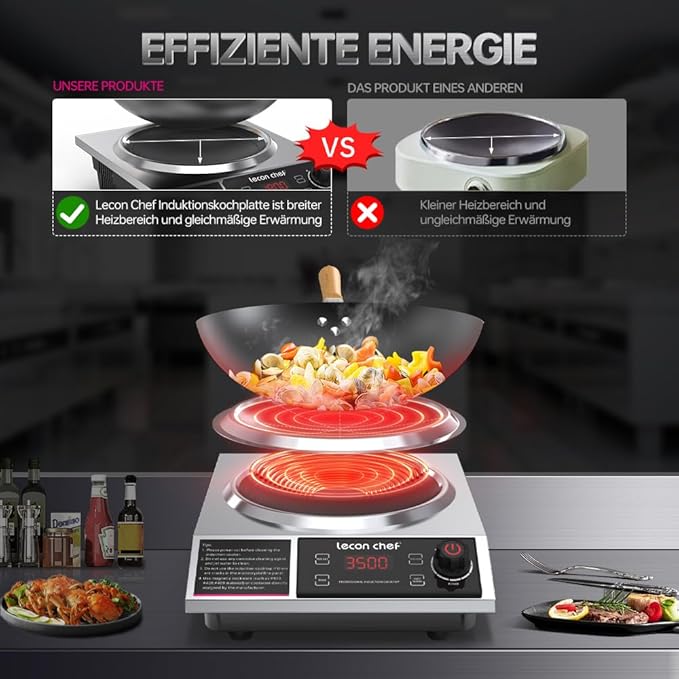 Induction Hob with Wok, 3500 W Single Induction Hob, Hot Plates, 60 kg Load Capacity, Timer and Preset, 11 Temperature and Power Settings - Image 5