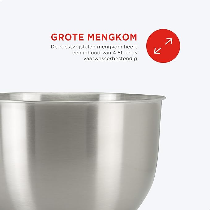 Bourgini Classic Kitchen Chef Food Processor - 4.5L Mixing Bowl - Kitchen Mixer - Kitchen Robot - 1300W - Red - Image 3