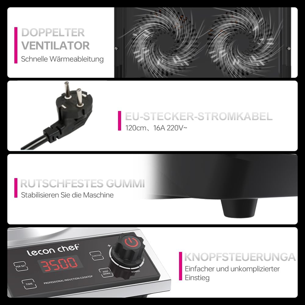 Induction Hob with Wok, 3500 W Single Induction Hob, Hot Plates, 60 kg Load Capacity, Timer and Preset, 11 Temperature and Power Settings - Image 7