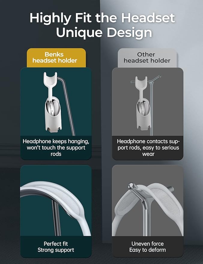 Headphone stand for apple airpods max universal aluminum gaming headset holder earphone holder earphone holder for all headphones black - Image 5