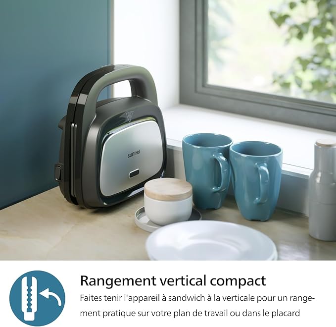 Philips Sandwich Maker Series 5000-3 Plate Sets for Paninis, Sandwiches and Waffles, Non-Stick Grill Plates, Cut and Seal, 750W Power, Black - Image 4