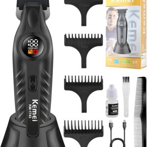 KEMEI 1743 Professional Hair Clippers for Men, Cordless Beard Trimmer, Electric T-Blade Zero Gap Hair Trimmer, USB Rechargeable with 4 Guide Combs