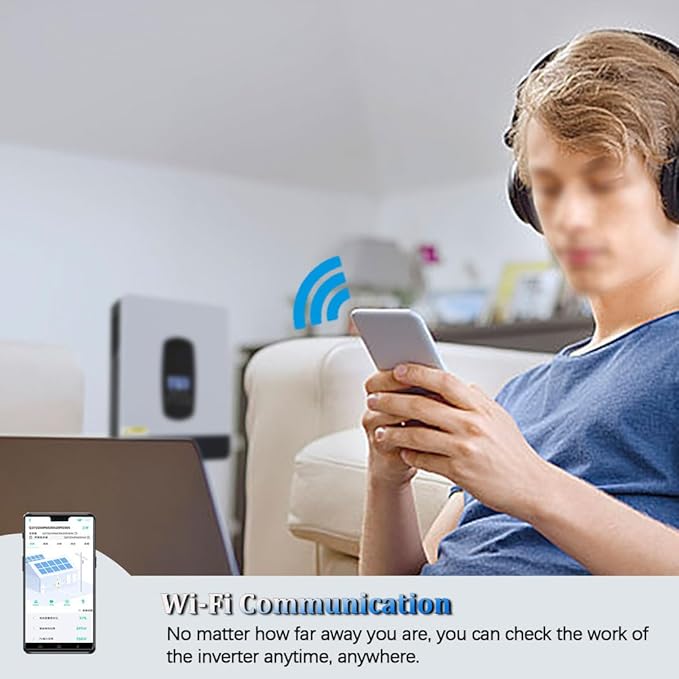 Y&H 2200 W Solar Hybrid Inverter DC12 V to AC230 V, Off-Grid Pure Sine Wave Inverter with 80 A MPPT Solar Charger + AC Charger, Max PV 2000 W DC55-450 V Input, Suitable for 12 V Battery - Image 5