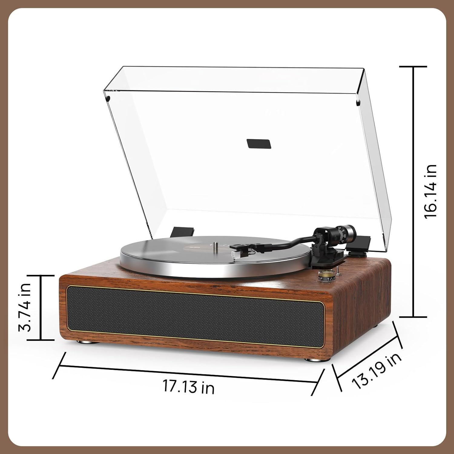 Retrolife Turntable with Integrated Speakers Belt Drive 33/45 RPM Vinyl Record Player Supports Bluetooth Playback with Auto-Stop Function RCA Out and Aux-In Yellow/Brown - Image 8