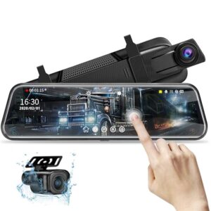 10'' Mirror Dash Cam Night Vision 1080P FHD Full Touch Screen Front and Rear View Backup Camera for Cars Loop Recording Streaming Media 170°Wide Angle Parking Assistance with 10 Meters Cable