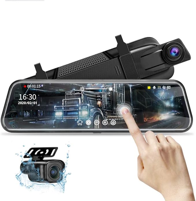 10'' Mirror Dash Cam Night Vision 1080P FHD Full Touch Screen Front and Rear View Backup Camera for Cars Loop Recording Streaming Media 170°Wide Angle Parking Assistance with 10 Meters Cable