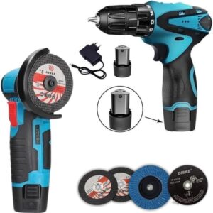 Cordless Drill, Mini Angle Grinder, Flexible Electric Cutter with 4 Discs 2 48v Batteries and Charger, Complete Set