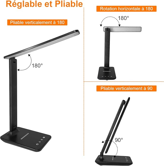 LED Desk Lamp, Foldable Dimmable Bedside Lamp with 5 Colour Modes and 5 Brightness Levels, USB Charging Port, for Reading Work (Black-Pro) - Image 5