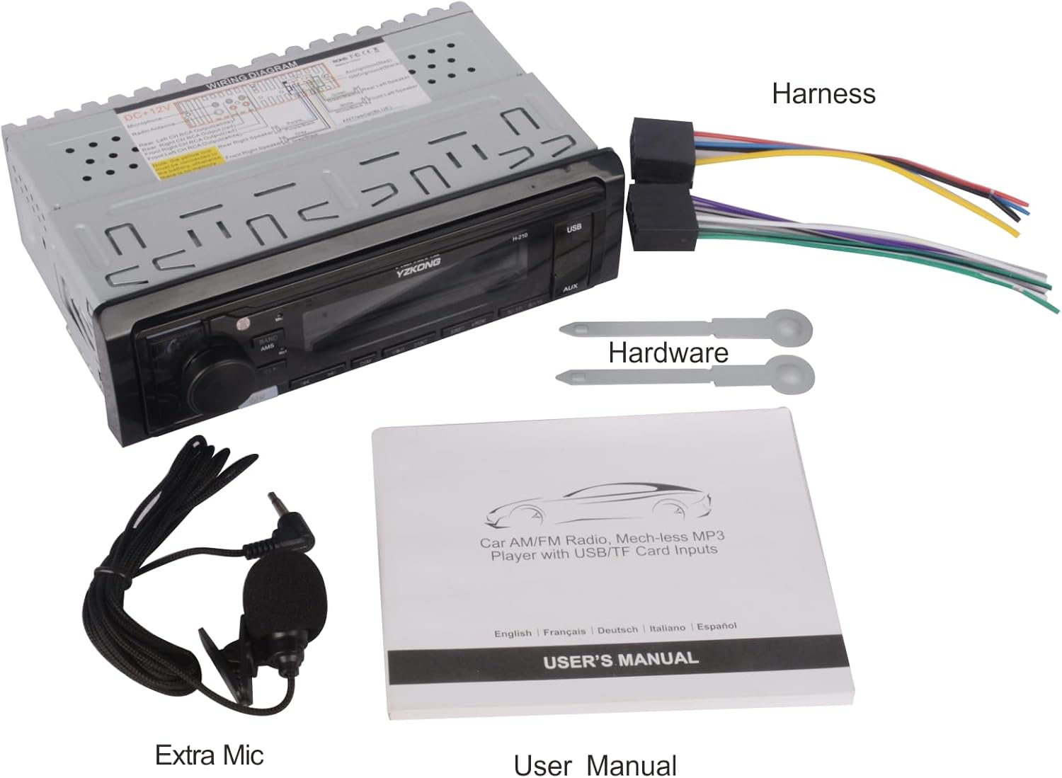 Single DIN Car Radio Receiver Automatic Brightness Bluetooth Car Stereo with LCD Display AM/FM Radio MP3 Player USB SD Aux Port Built-in Microphone Hands-Free Call App Control - Image 4