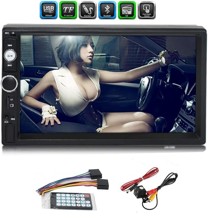 Car MP5 Player, 2 Din 12V Bluetooth Touch Screen Stereo HD, Support Bluetooth/USB Port/AUX/FM/TF/Mirrorlink, with Rear Camera and Remote Control