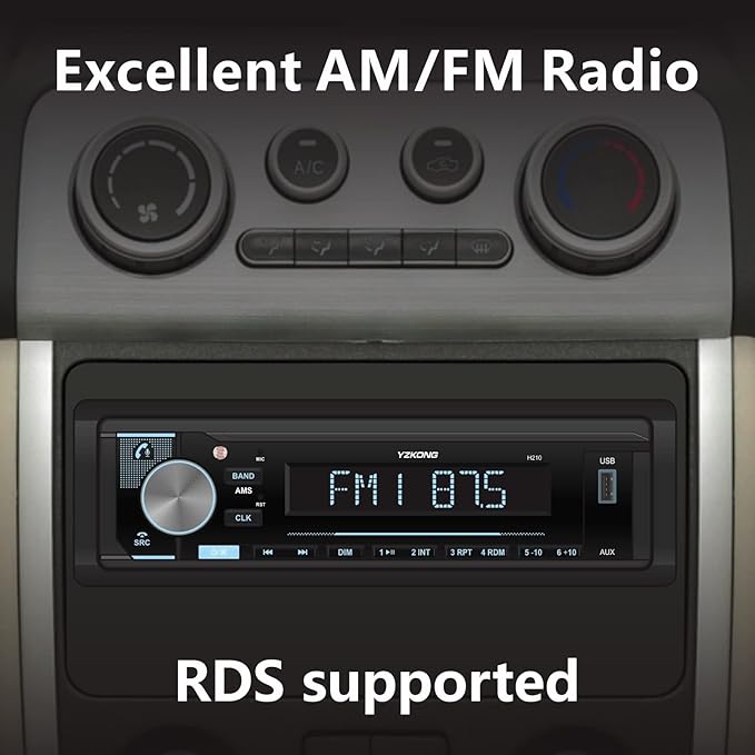 Single DIN Car Radio Receiver Automatic Brightness Bluetooth Car Stereo with LCD Display AM/FM Radio MP3 Player USB SD Aux Port Built-in Microphone Hands-Free Call App Control - Image 6