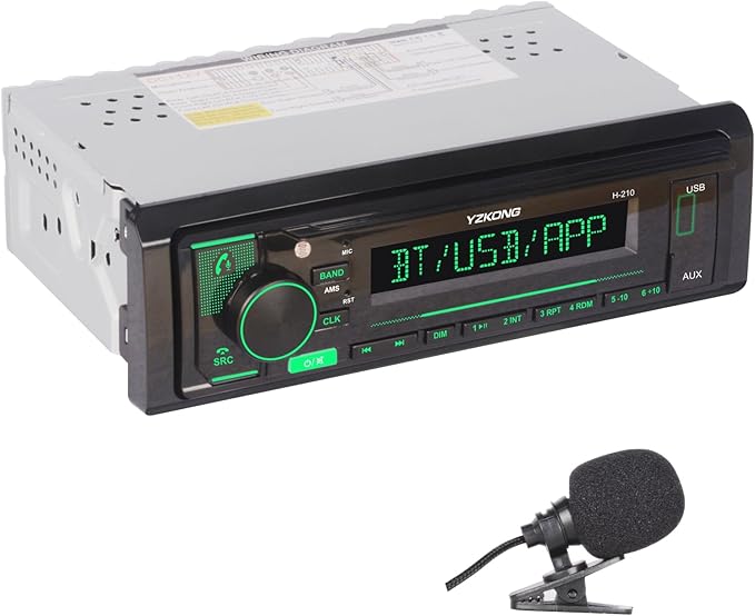 Single DIN Car Radio Receiver Automatic Brightness Bluetooth Car Stereo with LCD Display AM/FM Radio MP3 Player USB SD Aux Port Built-in Microphone Hands-Free Call App Control