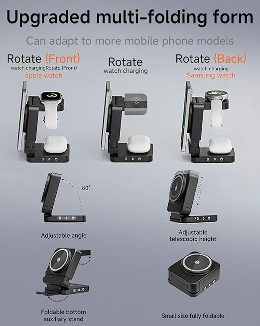 3 in 1 Foldable Wireless Charger, 15W Magnetic Charger Stand for iPhone & Samsung, Apple Watch & Galaxy Watch, AirPods & Galaxy Buds, Travel-Friendly, 25W PD Adapter Included - Image 7