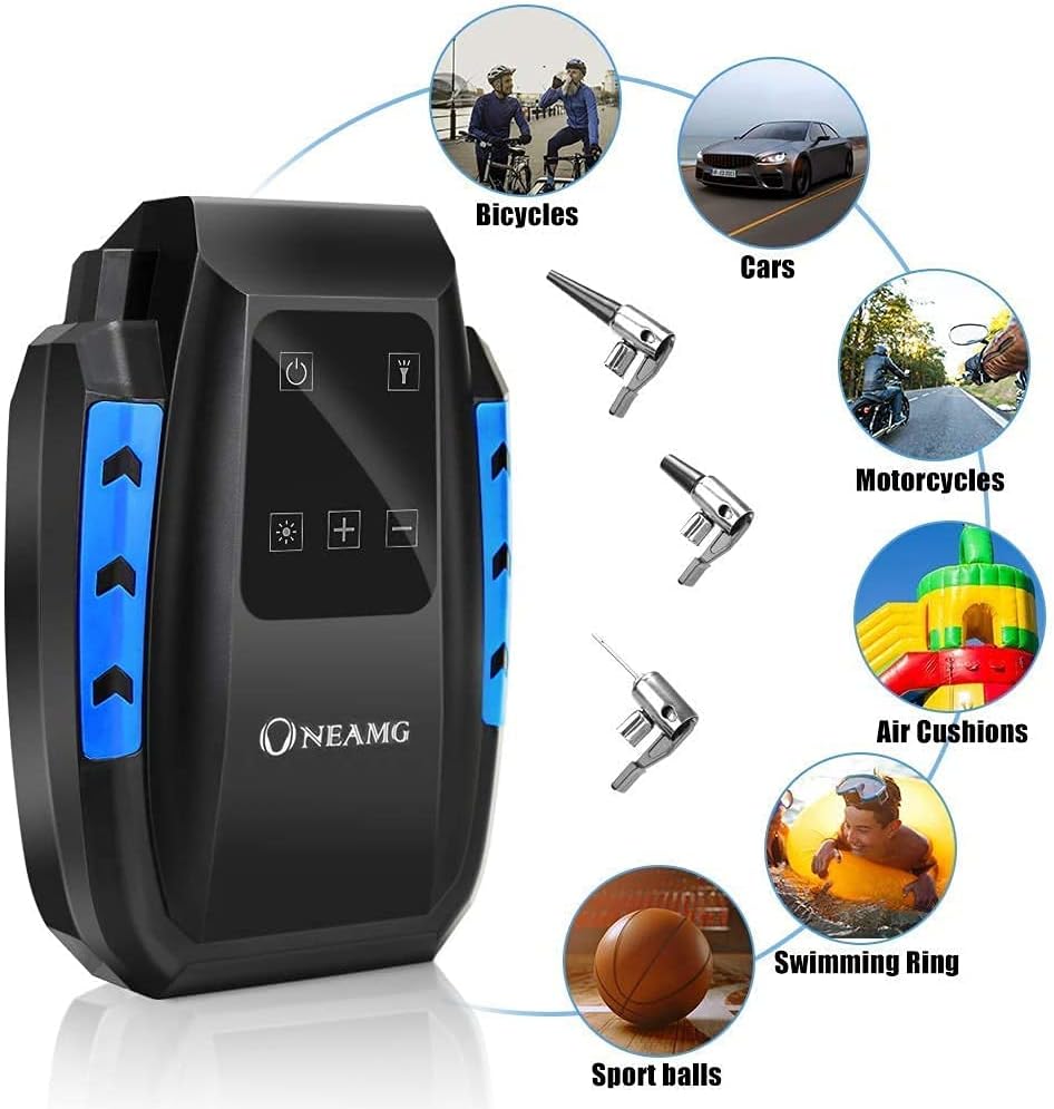 Portable Air Compressor 12 V, 120 W Car Tyre Inflator, Electric Air Compressor with Digital Display and LED Light, 3 m Cable for Car Bicycle (Blue) - Image 3