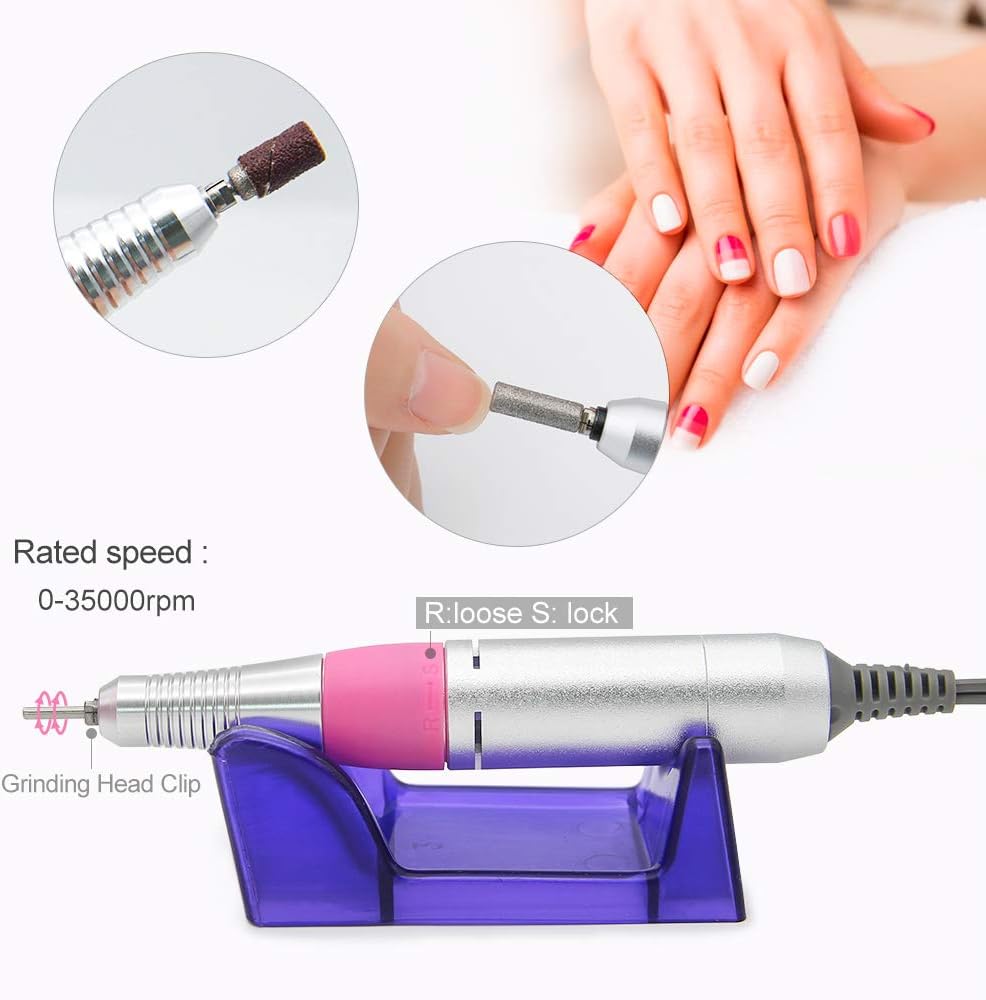 Nail Art Decoration Nail Tool - Professional Manicure Pedicure Set Nail File Professional Nail Decoration 30000rpm Electric Nail Drill Machine Kit - Pink - Image 4