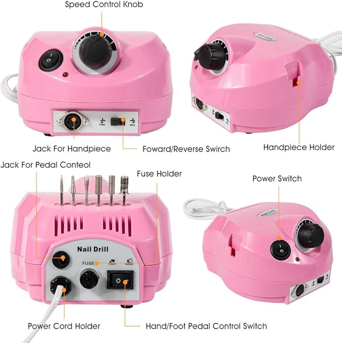 Nail Art Decoration Nail Tool - Professional Manicure Pedicure Set Nail File Professional Nail Decoration 30000rpm Electric Nail Drill Machine Kit - Pink - Image 9