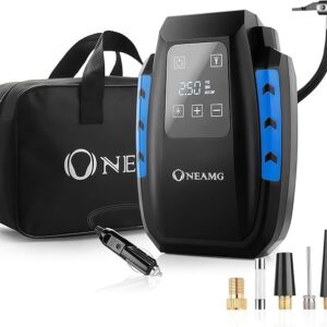 Portable Air Compressor 12 V, 120 W Car Tyre Inflator, Electric Air Compressor with Digital Display and LED Light, 3 m Cable for Car Bicycle (Blue)