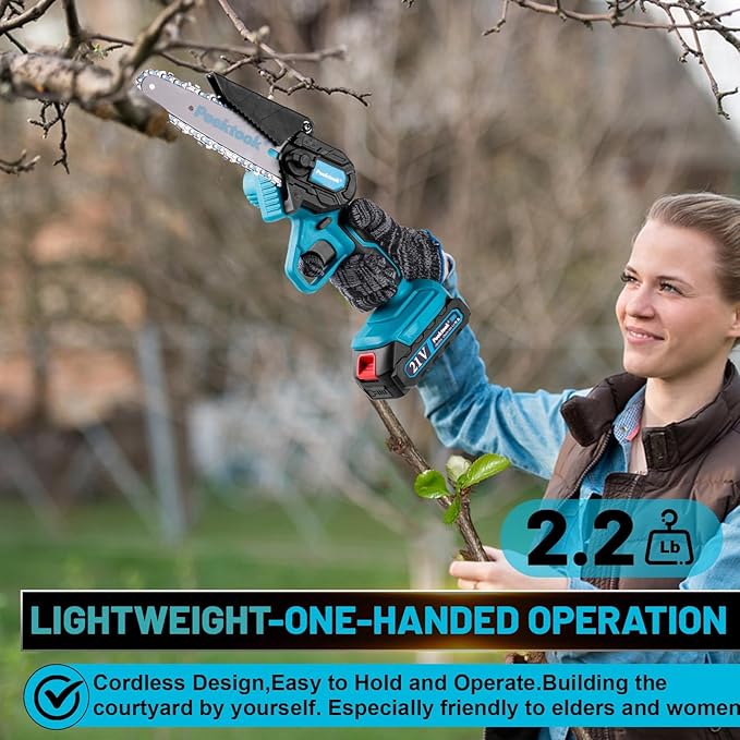 Mini Chainsaw Cordless 6Inch, Peektook Chain Saw Electric Chainsaw Battery Saw with 1 * 2.0Ah Battery & 2 Chains, Small Chain Saw Electric Saw with Strong Motor for Tree Trimming, branches cutting - Image 4
