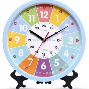 Vegena Children's Wall Clock, 10 Inch Wall Clocks, Wall Clock Without Ticking Noises, Modern Quartz Silent Wall Clock, Silent Colourful Learning Clock, Wall Clock Silent for Kitchen, Living Room,