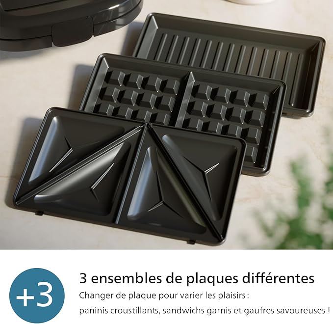 Philips Sandwich Maker Series 5000-3 Plate Sets for Paninis, Sandwiches and Waffles, Non-Stick Grill Plates, Cut and Seal, 750W Power, Black - Image 8
