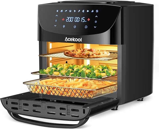 18L Hot Air Fryer XXL, 1800W Hot Air Oven - Air Fryer - Fryer Without Oil - Hot Air Fryer with 7 Accessories, LED Digital Touch Screen, Visualised Window - Acekool Air Fryers FT1