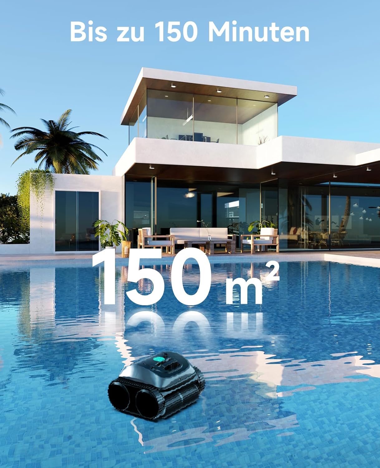WYBOT C1 pool robot with battery intelligent route planning, fully automatic pool cleaner floor, waterline, and wall cleaning, powerful triple motor runs for 150 minutes, 150 ㎡ grey - Image 9