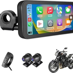 Motor Car-Play Android Car Wireless Apple CarPlay with Front and Rear Camera, IP67 Waterproof Motorcycle Monitor CarPlay Display with Remote Control, Portable Motobike GPS Navigation for Dual