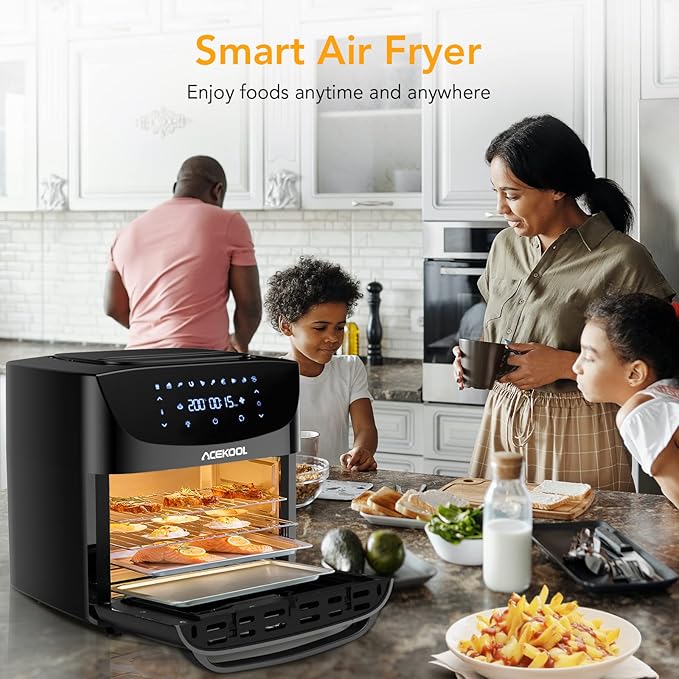 18L Hot Air Fryer XXL, 1800W Hot Air Oven - Air Fryer - Fryer Without Oil - Hot Air Fryer with 7 Accessories, LED Digital Touch Screen, Visualised Window - Acekool Air Fryers FT1 - Image 2